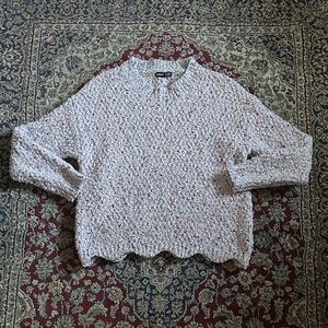 Unique Pastel Multicolor Sparkly Textured Scalloped Hem Sweater Size S